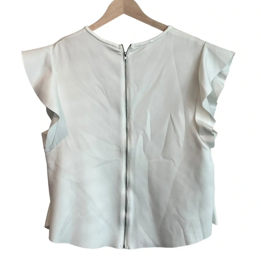Philosophy Scuba Ruffle Flutter Sleeve Back Exposed Zip Pullover Blouse Size L